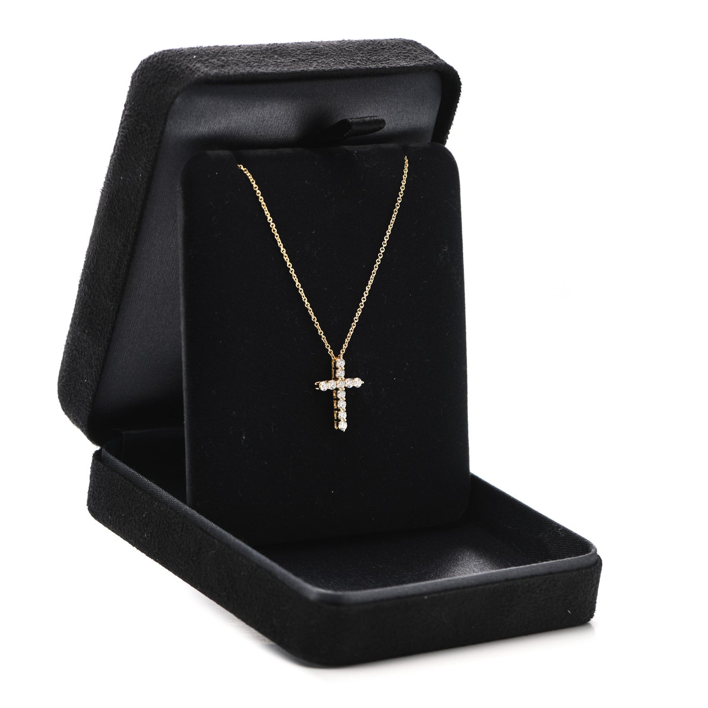 18K Yellow Gold Diamond Small Cross Pendant Necklace