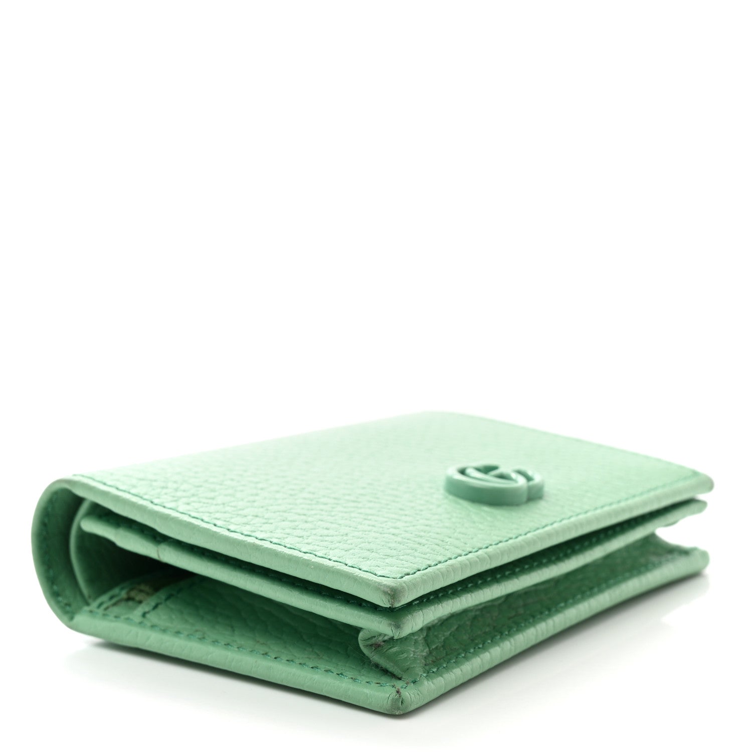 Gucci Dollar Calfskin Enamel Monochrome GG Marmont Card Case Green 4 of 9