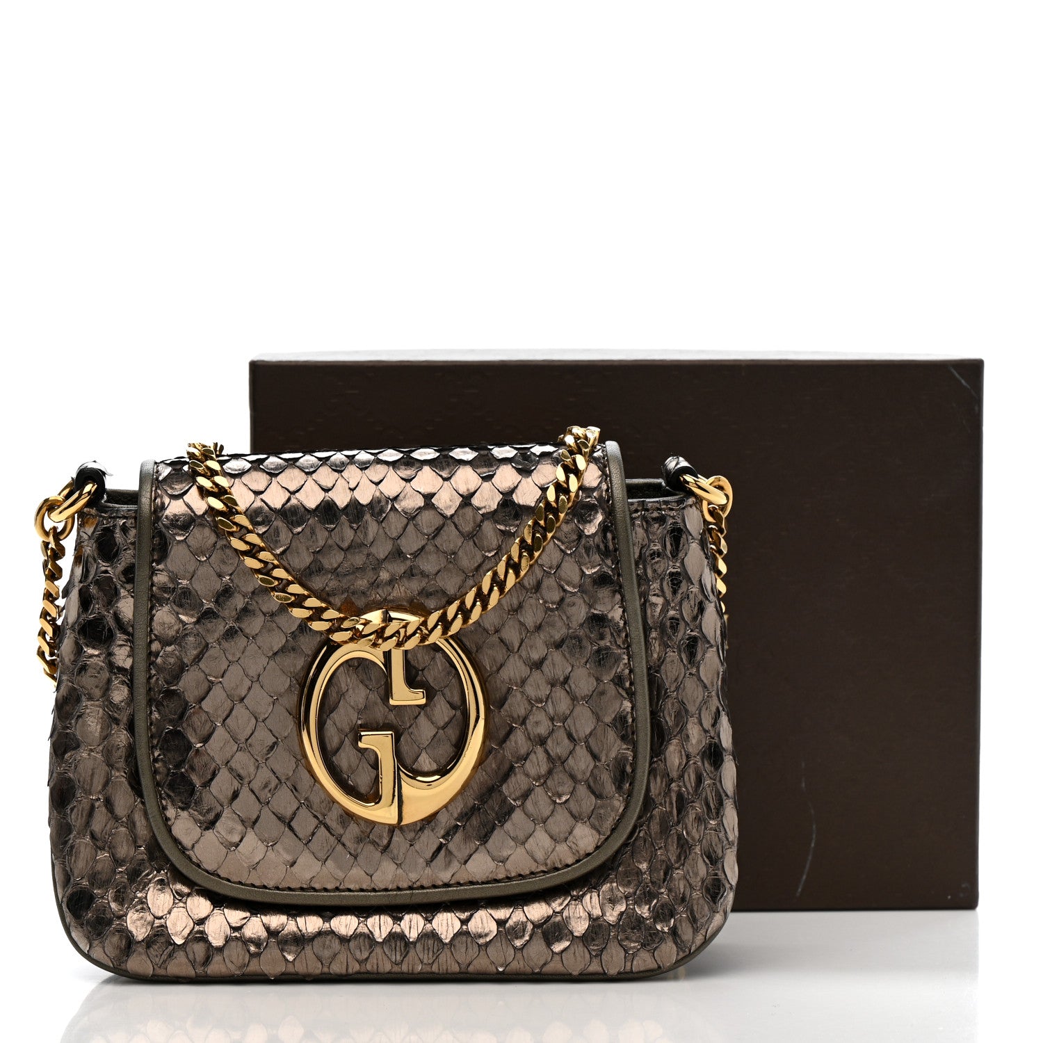 Gucci Snakeskin Small 1973 Chain Shoulder Bag Gunmetal 13 of 13