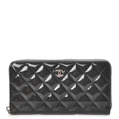 Chanel Patent Calfskin Quilted Large Gusset Zip Around Wallet Grey 1 of 10