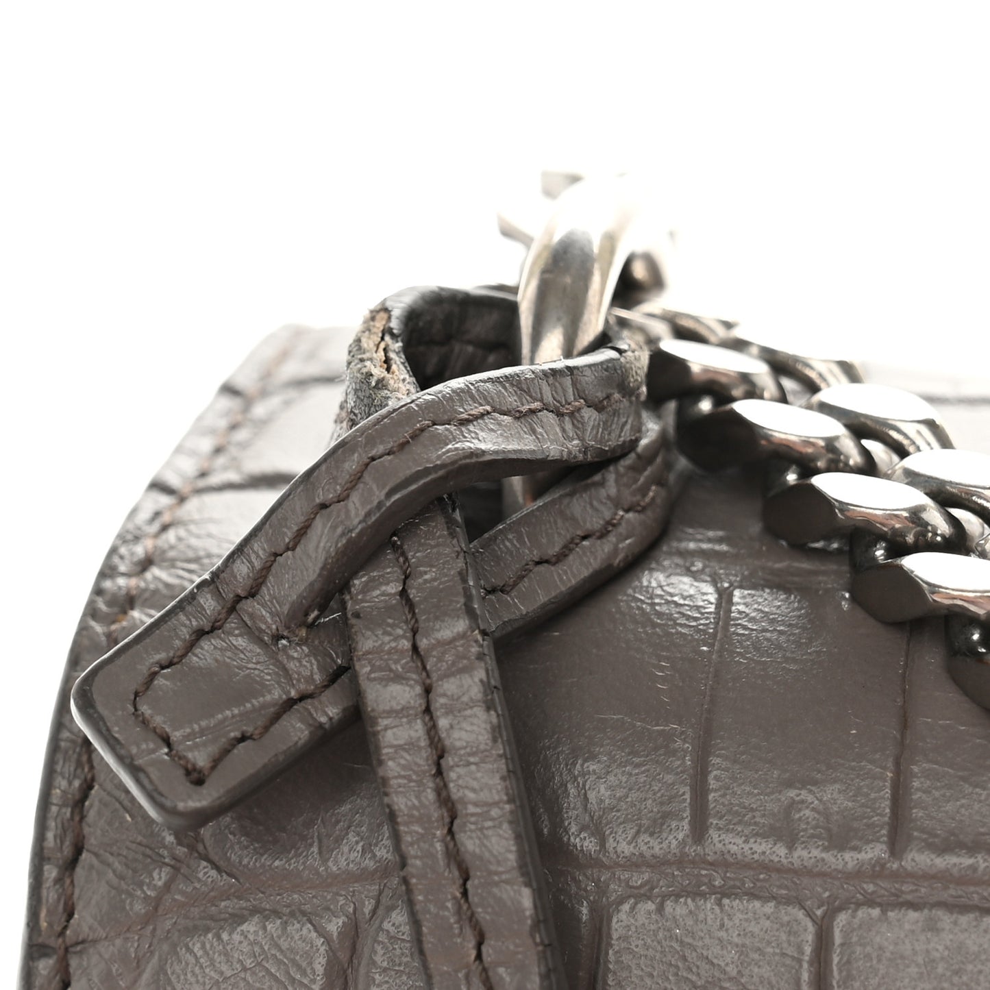 Calfskin Crocodile Embossed Medium Monogram Sunset Fog