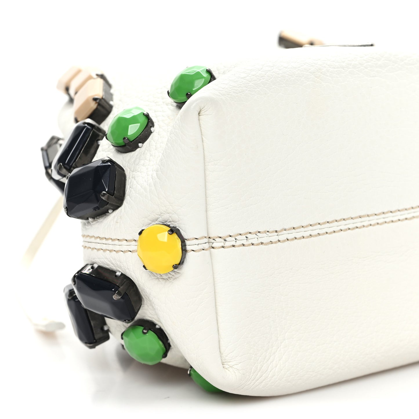 Vitello Daino Crystal Bucket Bag White