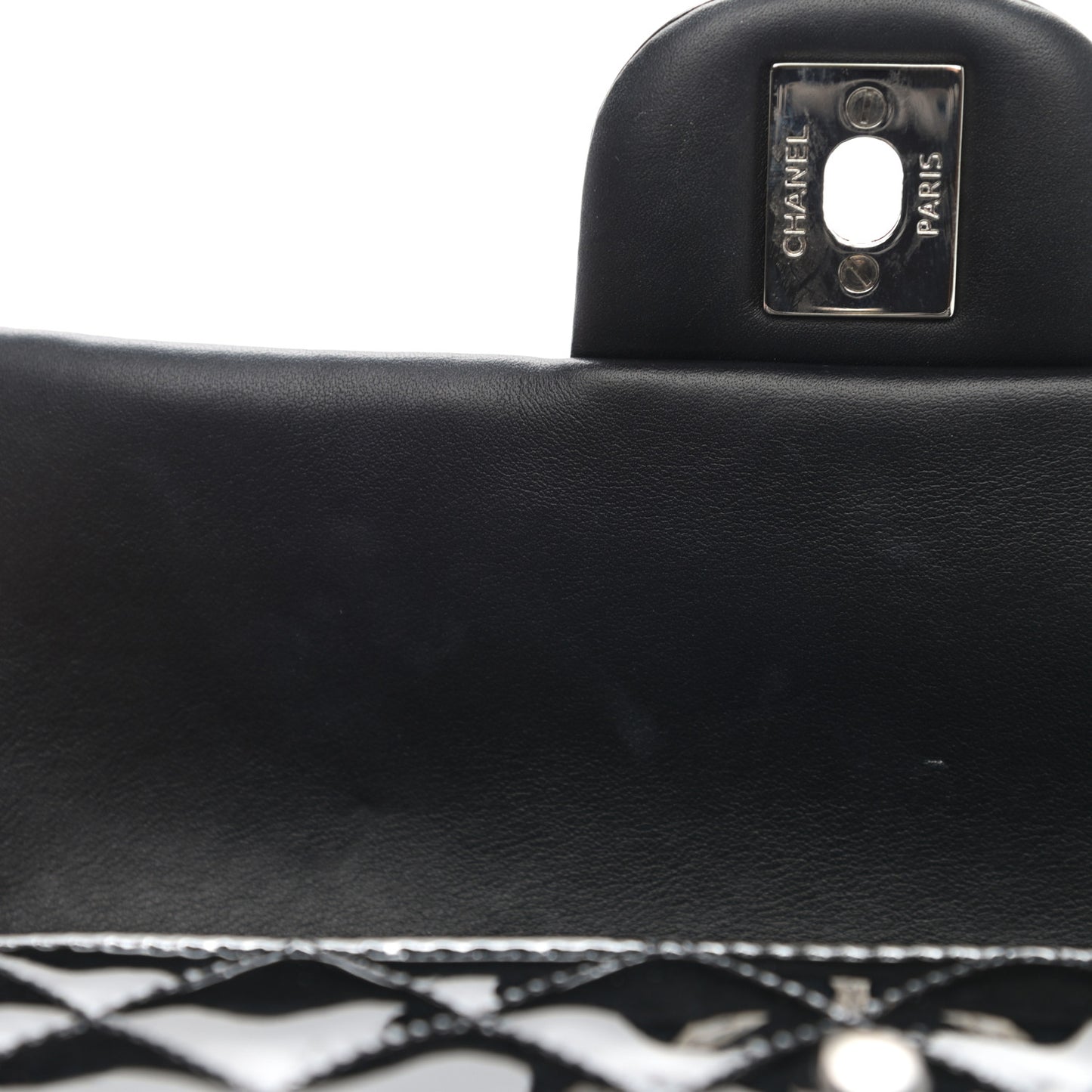 Patent Calfskin Quilted Mini Rectangular Flap Black