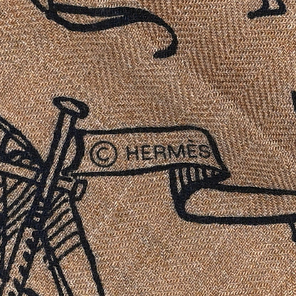 Hermes Cashmere Silk Tatouages Marins Bandana Shawl 140 Caramel Marine 3 of 5