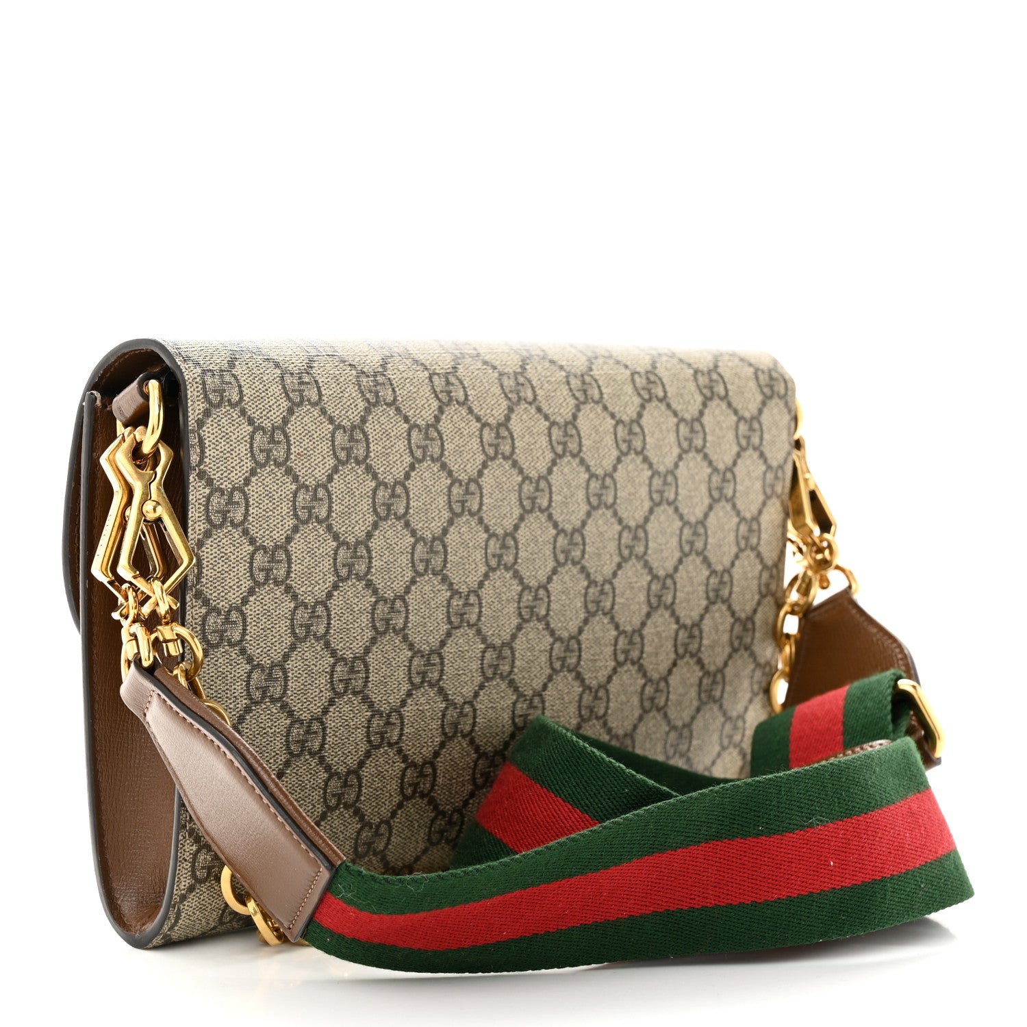 Gucci GG Supreme Monogram Azalea Calfskin Web Small Horsebit 1955 Crossbody Bag Beige Ebony Brown Sugar 3 of 10