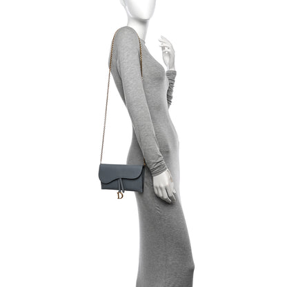Christian Dior Grained Calfskin Saddle Chain Pouch Cloud Blue 2 of 11