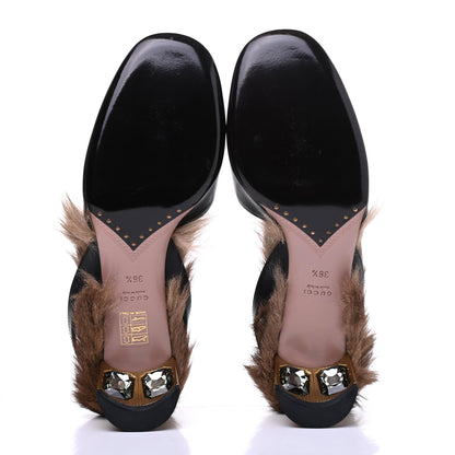 Gucci Calfskin Heloise Fur Slide Mules 36.5 Black 5 of 9