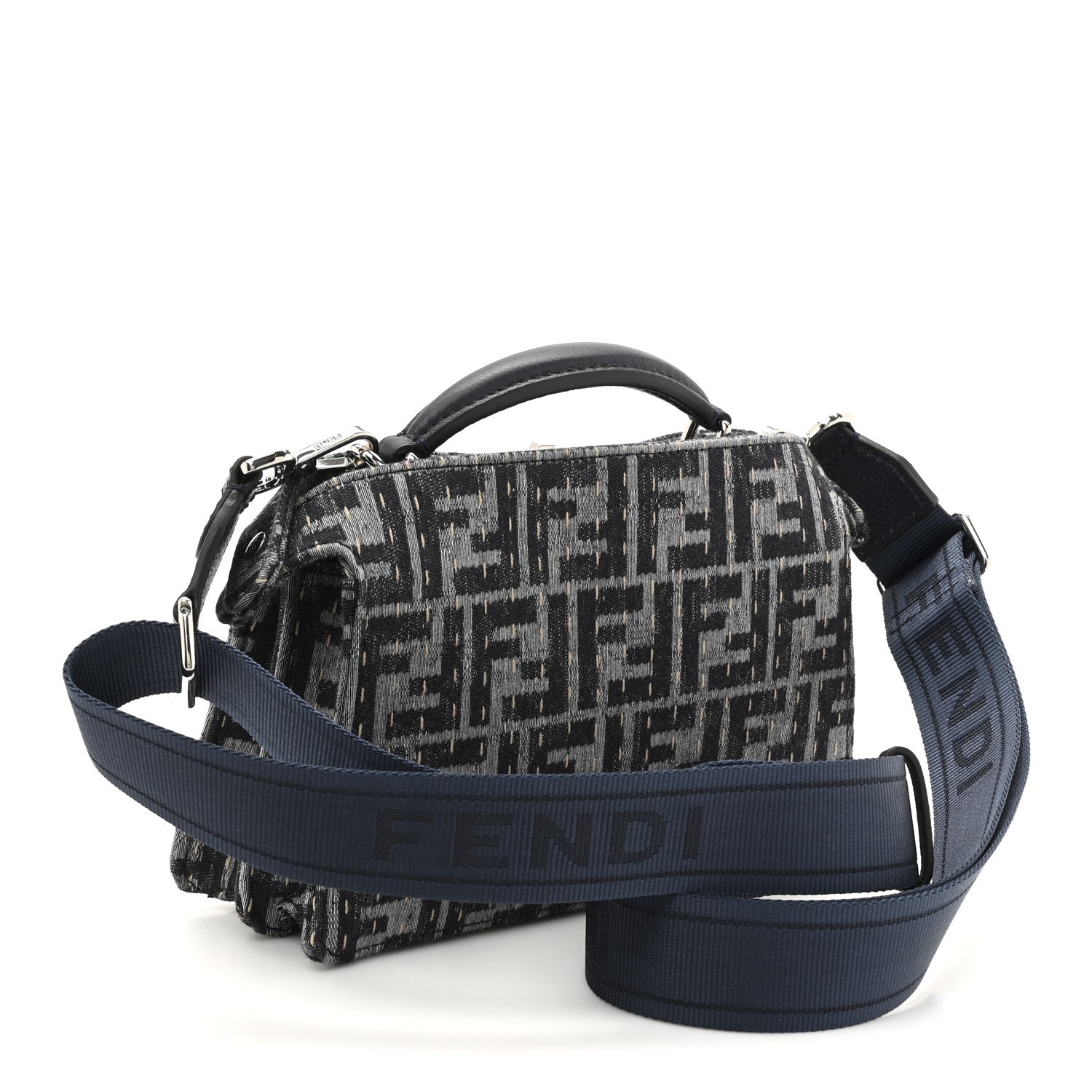 Fendi Chenille Vitello Seta FF Peekaboo I See U X Cross Satchel Blue Notte 3 of 11