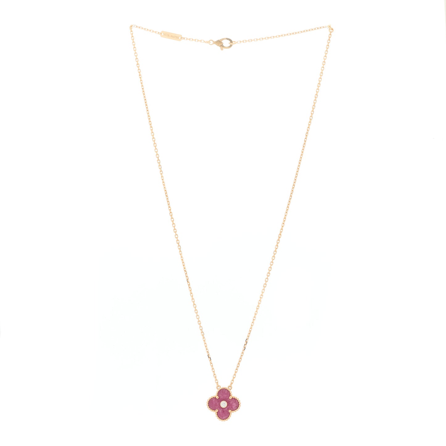 18K Rose Gold Diamond Rhodonite Vintage Alhambra Pendant Necklace