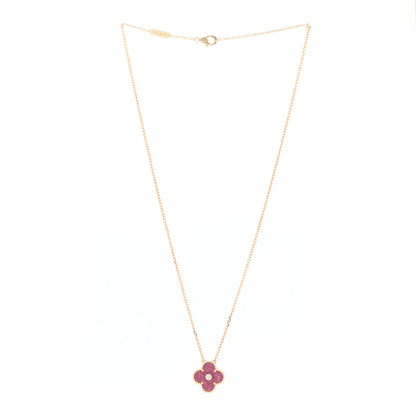 Van Cleef & Arpels 18K Rose Gold Diamond Rhodonite Vintage Alhambra Pendant Necklace 3 of 6
