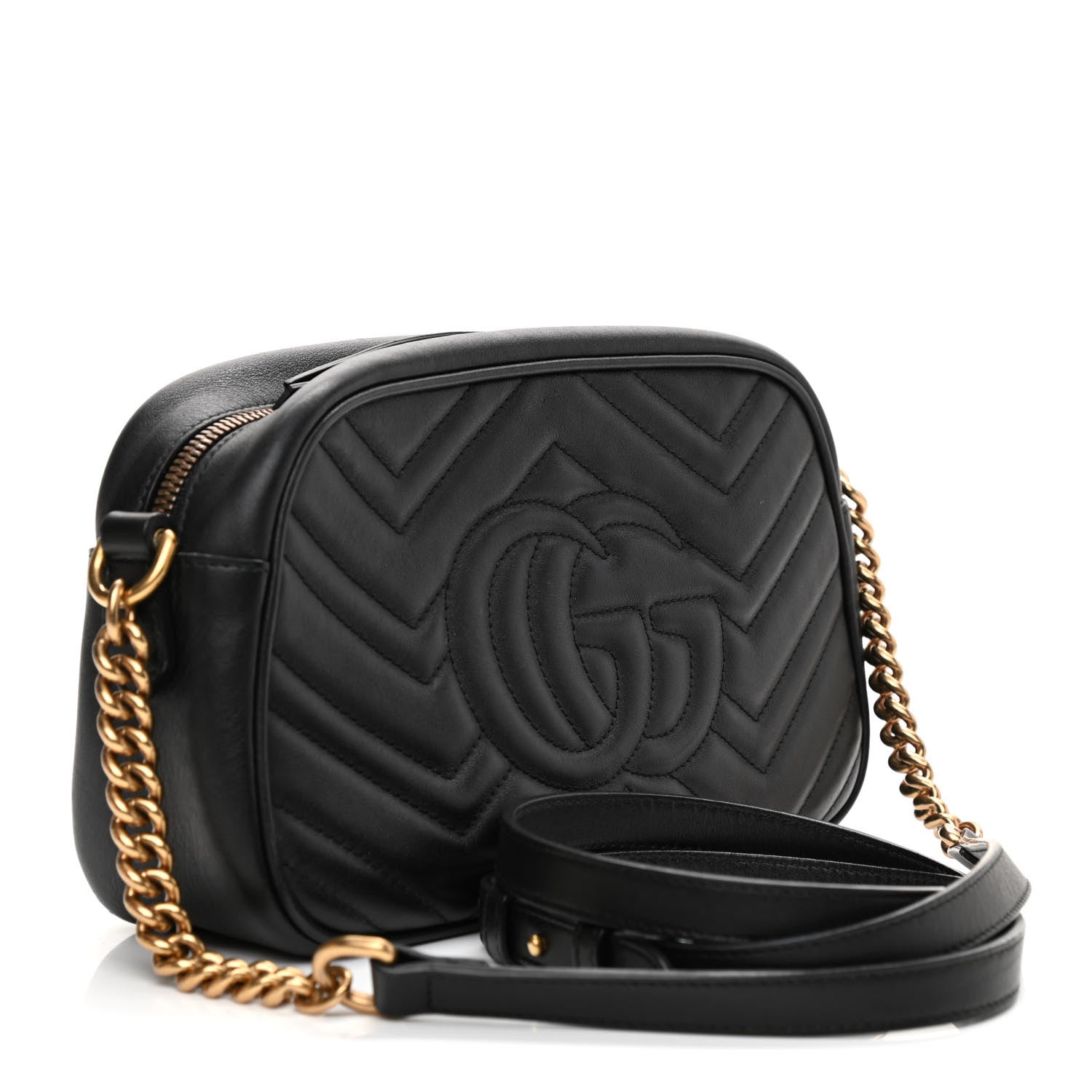 Gucci Calfskin Matelasse Small GG Marmont Chain Shoulder Bag Black 3 of 11