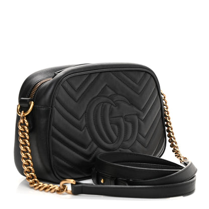 Gucci Calfskin Matelasse Small GG Marmont Chain Shoulder Bag Black 3 of 11
