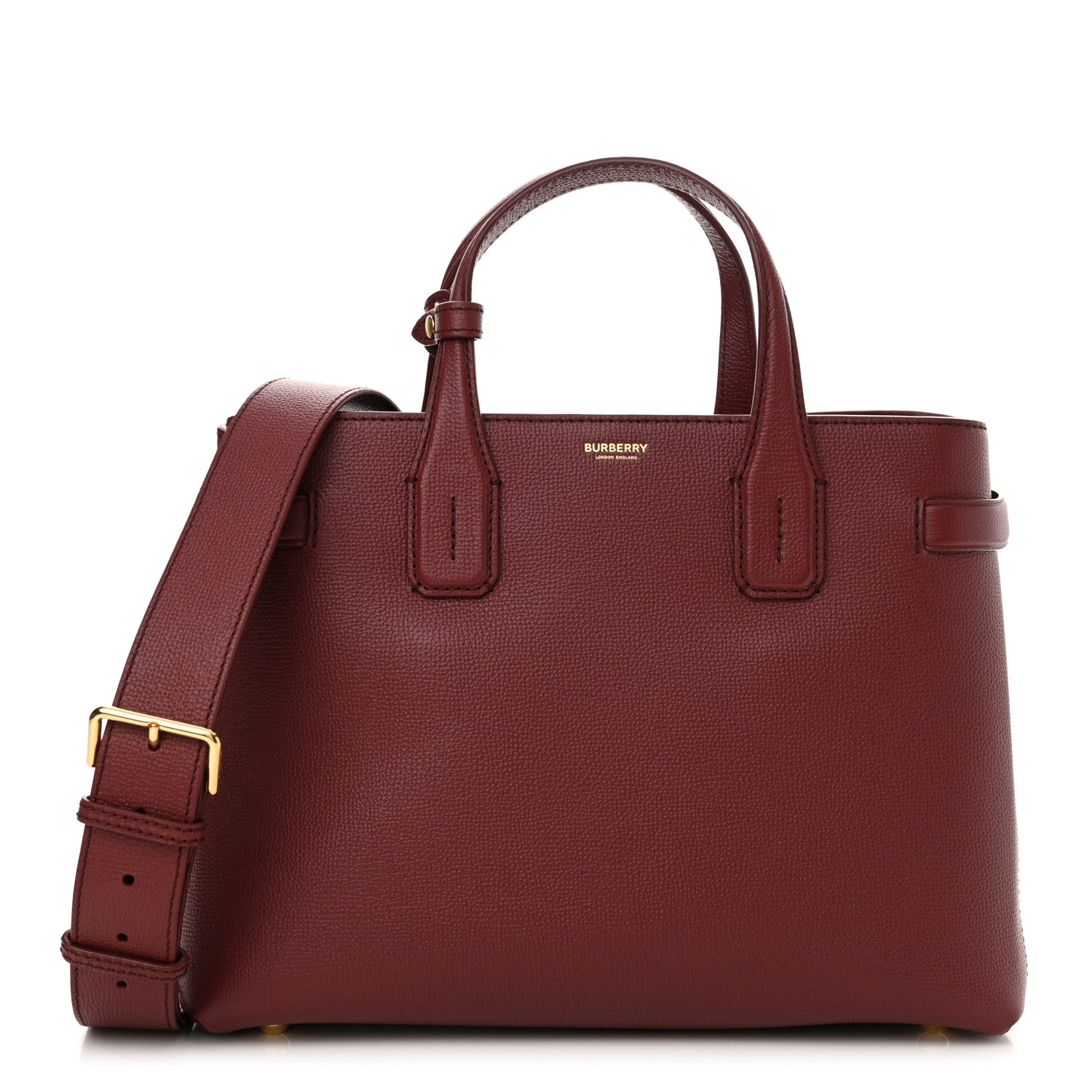 Burberry Grainy Calfskin House Check Medium Banner Tote Crimson 1 of 10