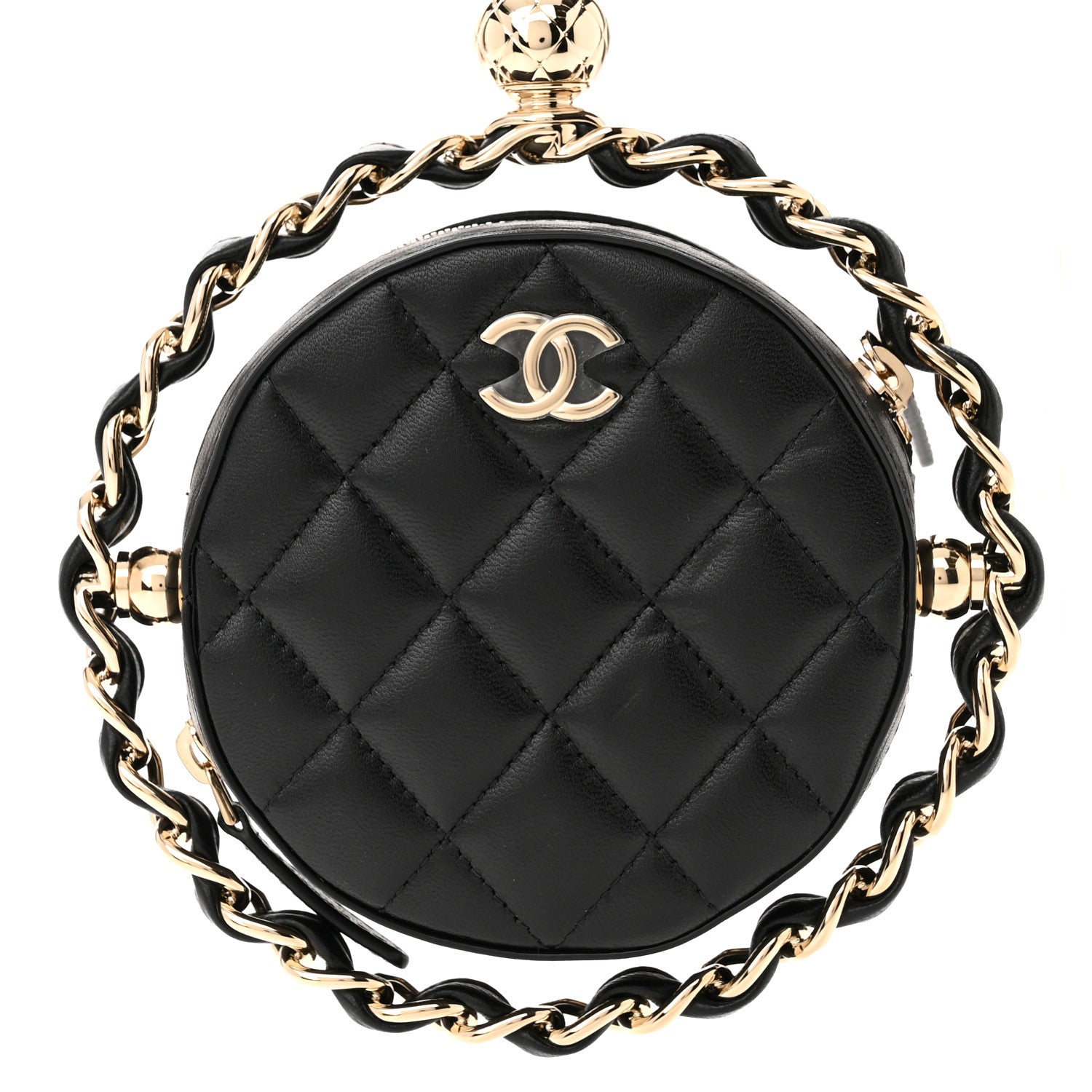 Chanel Lambskin Quilted Chain Round Mini Clutch Black 8 of 11