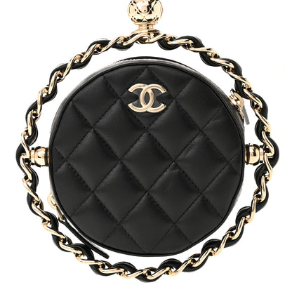 Chanel Lambskin Quilted Chain Round Mini Clutch Black 8 of 11