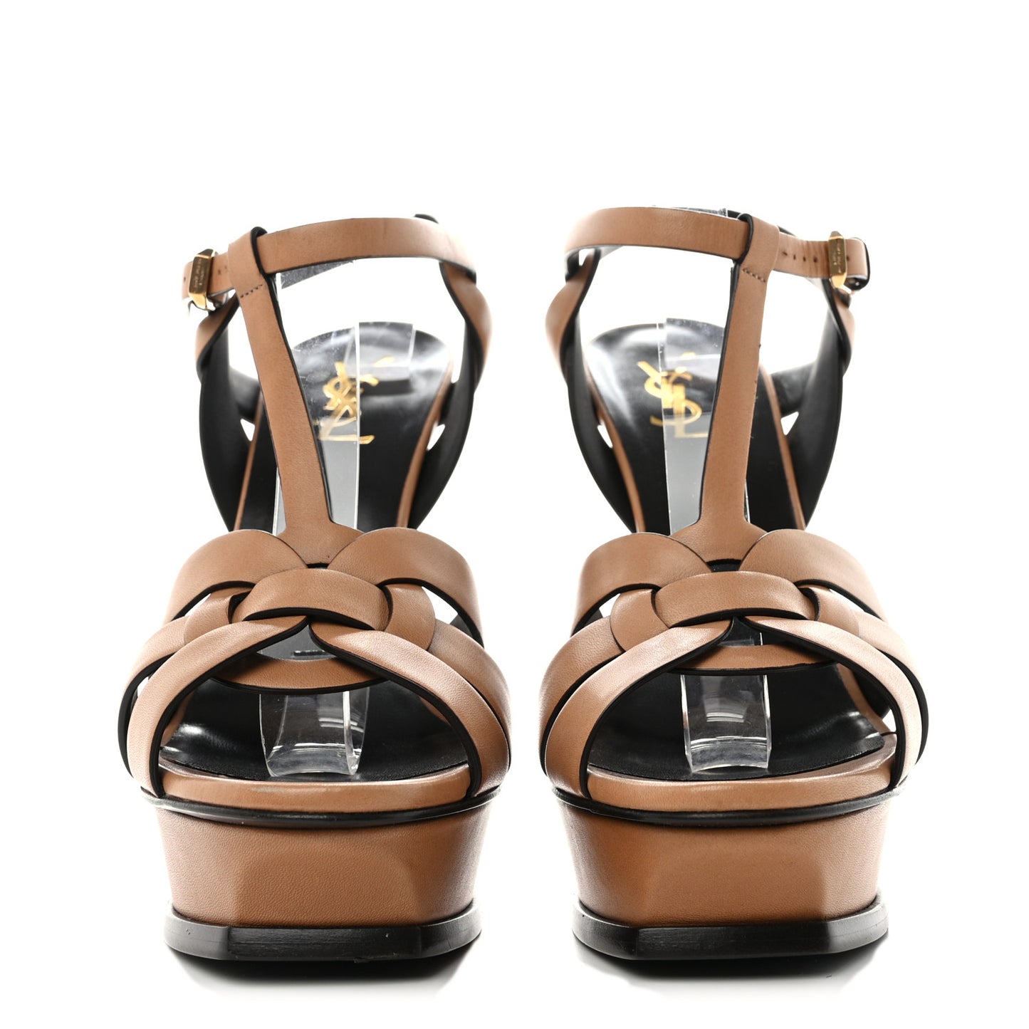 Calfskin Tribute 105 Platform Sandals 41 Gold Brown
