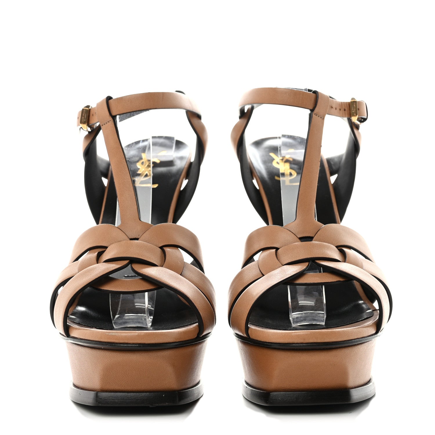 Saint Laurent Calfskin Tribute 105 Platform Sandals 41 Gold Brown 2 of 14