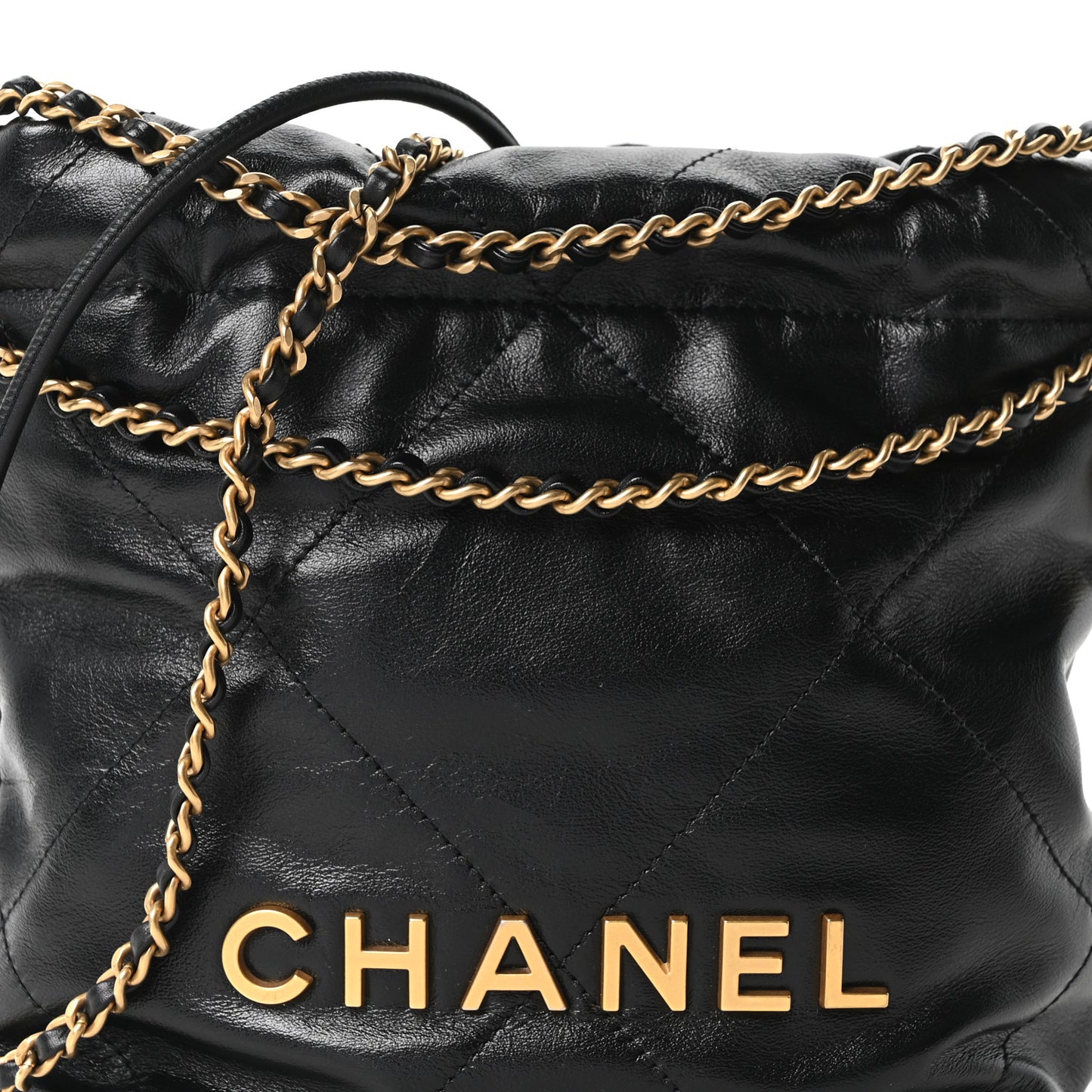 Shiny Calfskin Quilted Mini Chanel 22 Black