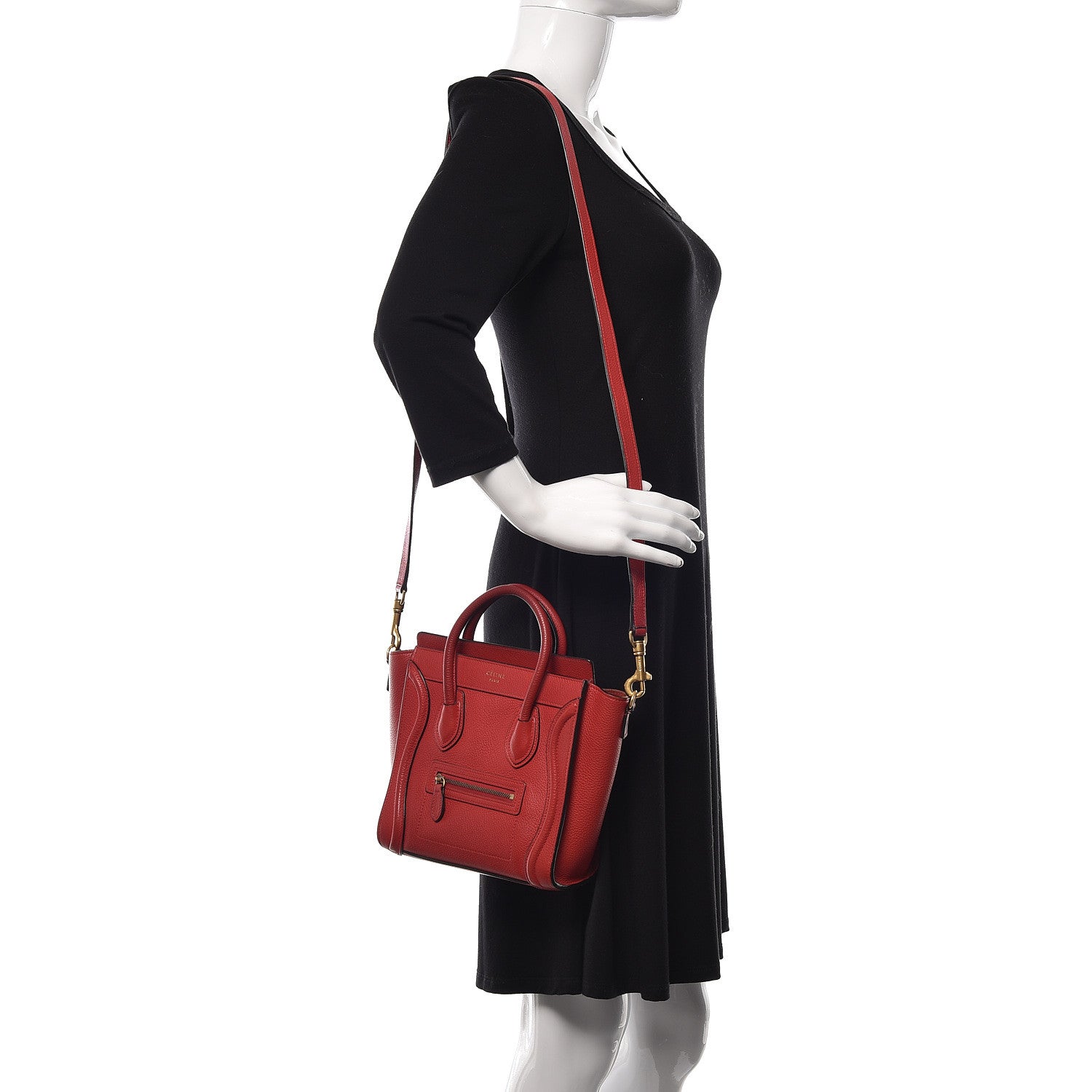 Celine Drummed Calfskin Nano Luggage Red 2 of 10