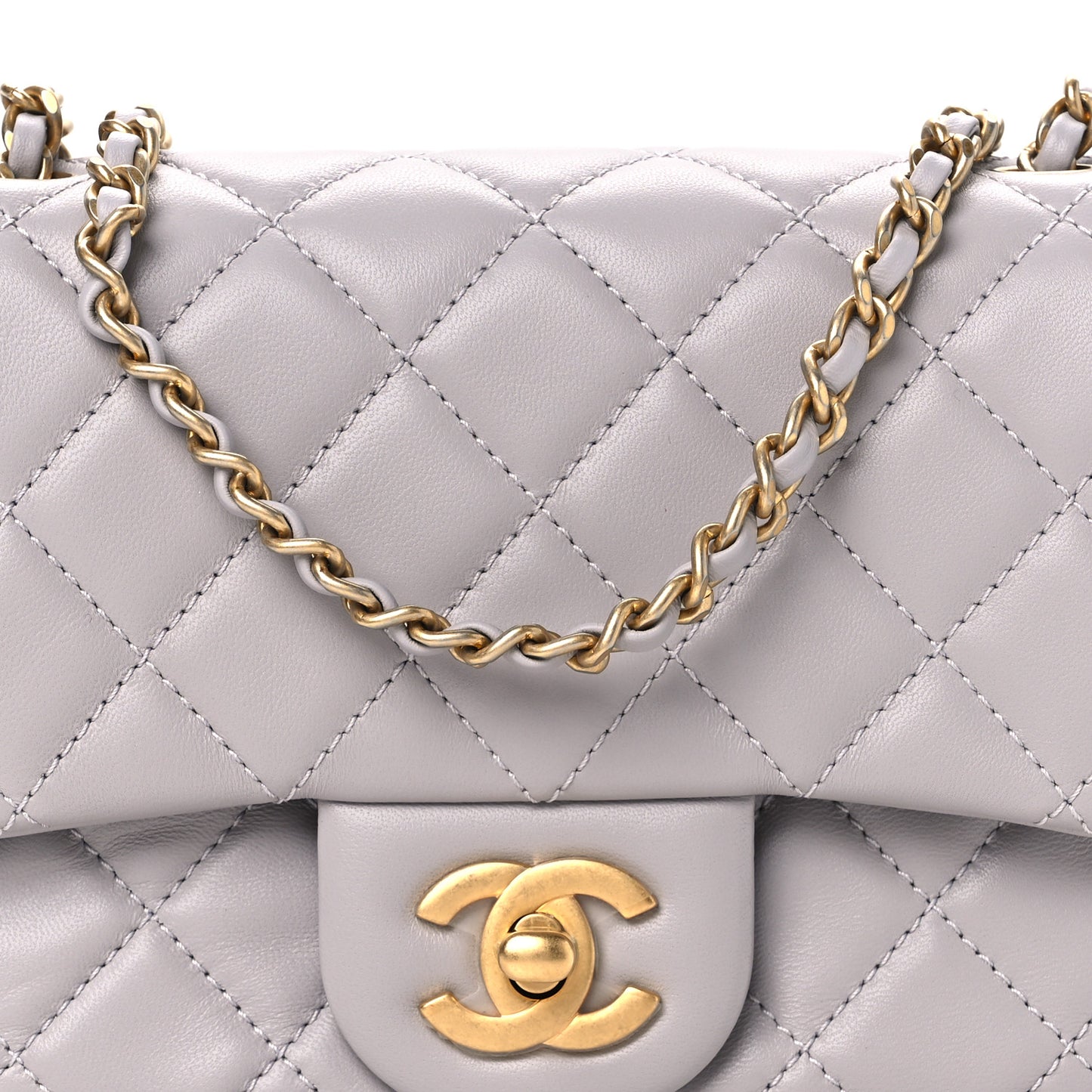 Lambskin Quilted Mini Pearl Crush Flap Light Grey