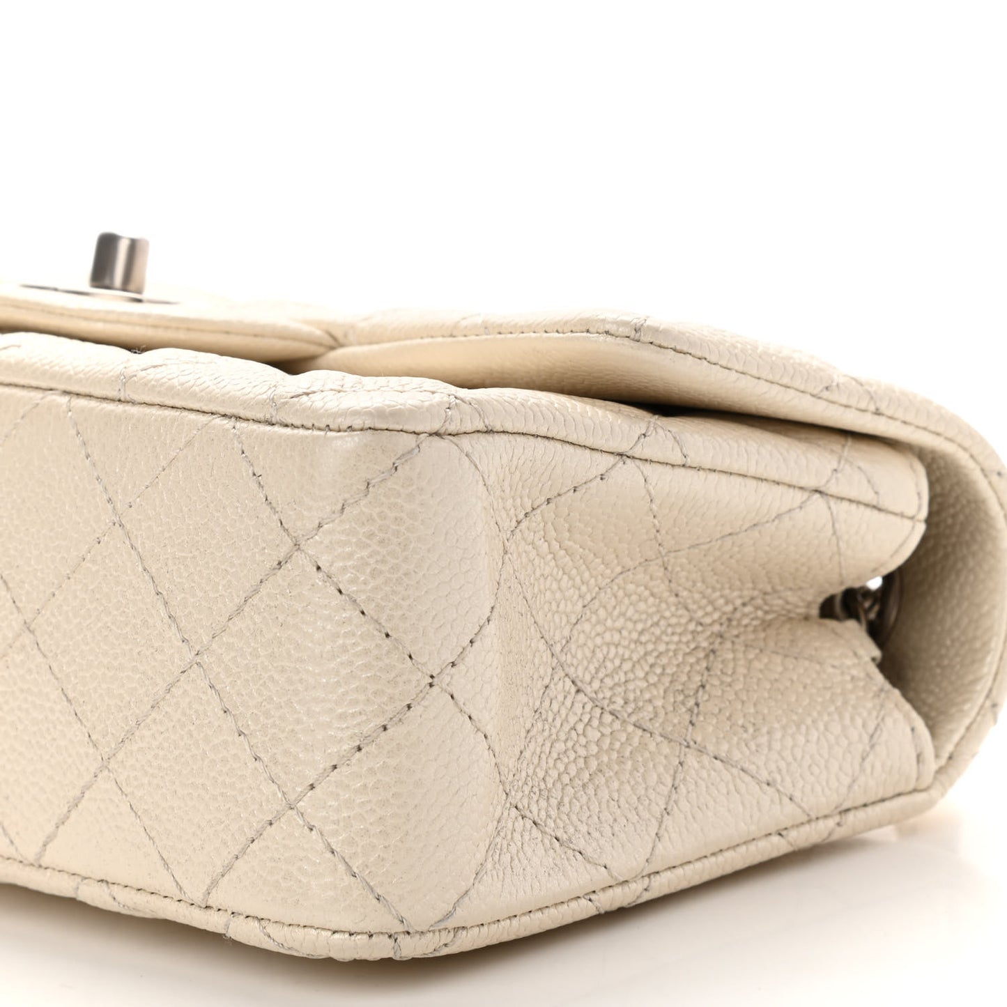 Iridescent Caviar Quilted Mini Rectangular Flap Ivory