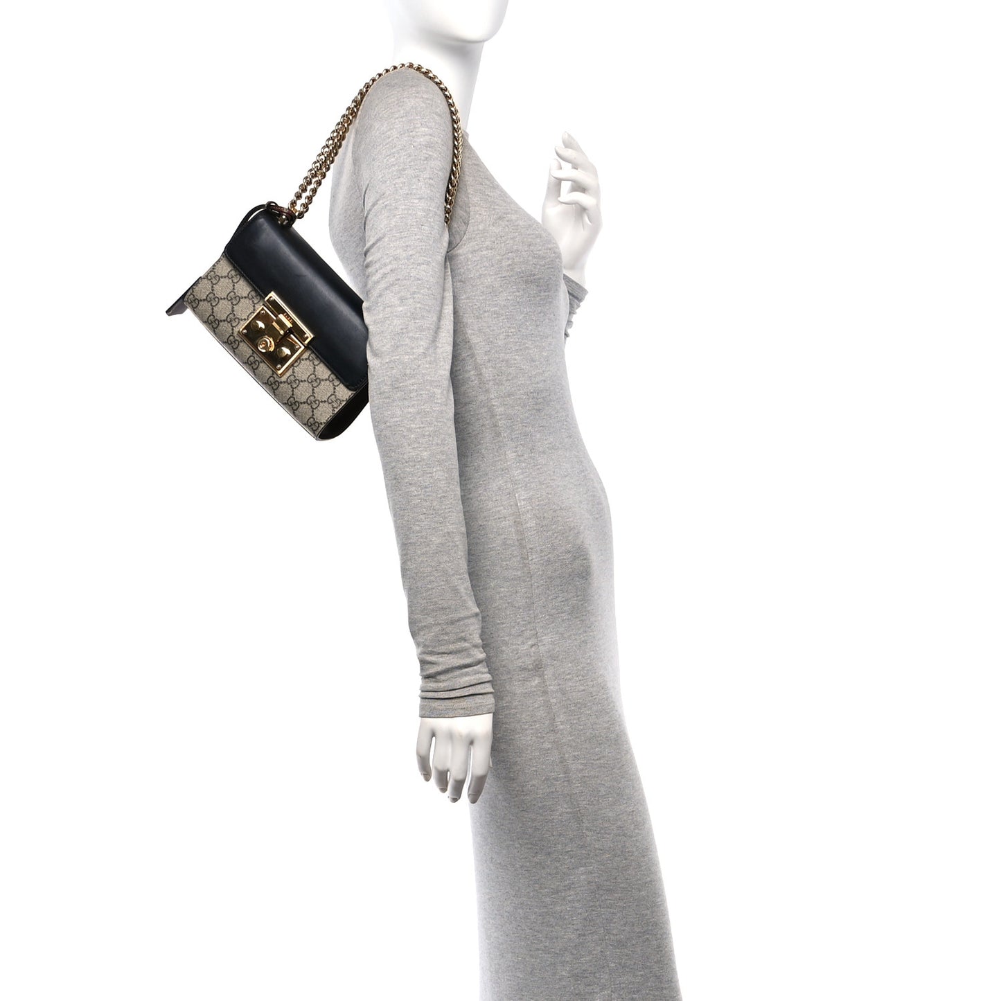 GG Supreme Monogram Calfskin Small Padlock Shoulder Bag Beige Black Cuir
