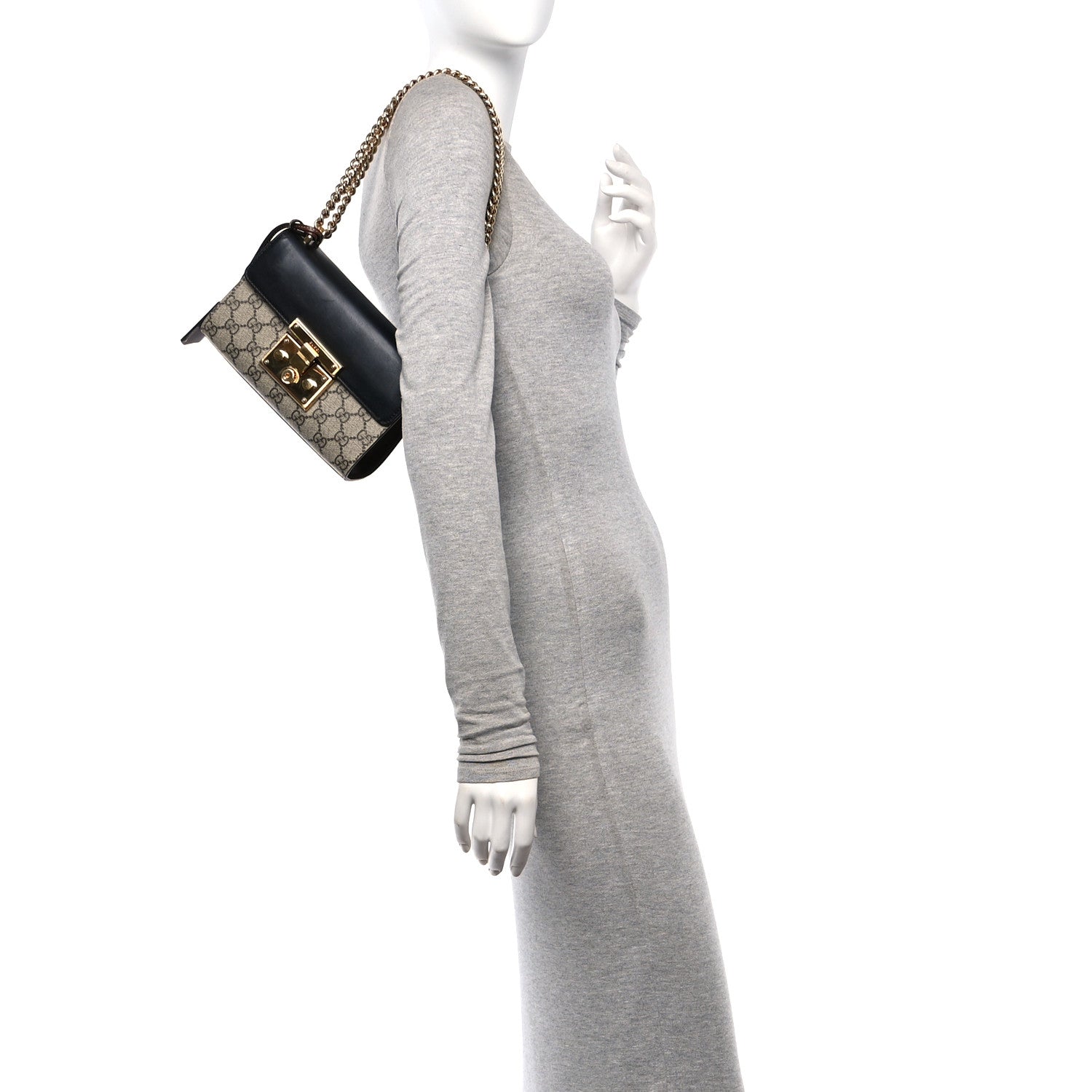 Gucci GG Supreme Monogram Calfskin Small Padlock Shoulder Bag Beige Black Cuir 2 of 13