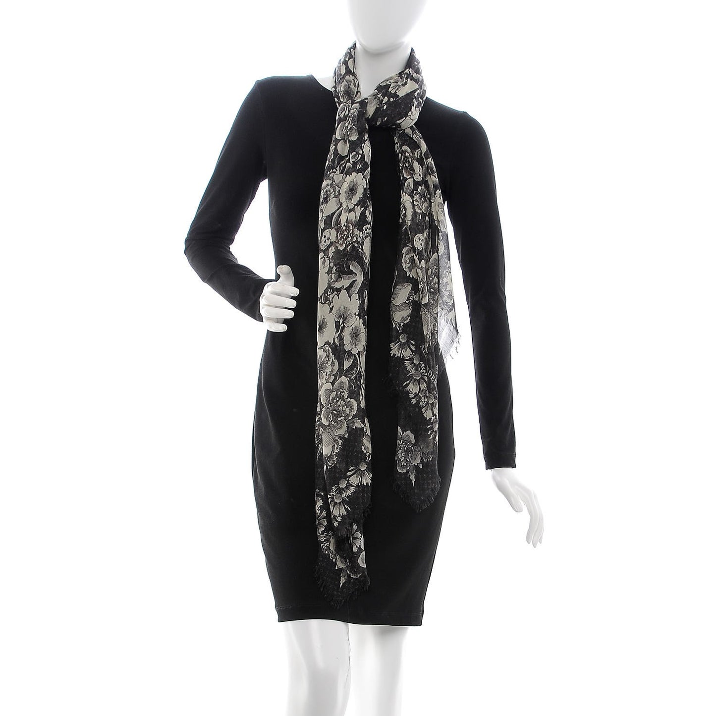 Silk Floral Eaten Logo Skull Scarf Ivory Black