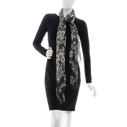 Alexander McQueen Silk Floral Eaten Logo Skull Scarf Ivory Black 2 of 6