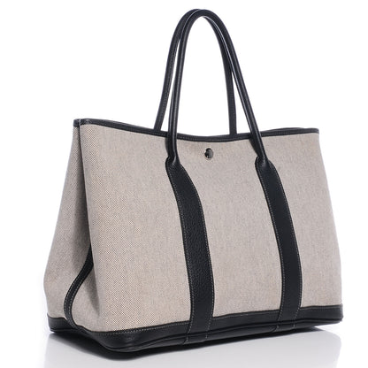 Hermes Toile Leather Garden Party MM Tote Black 3 of 7
