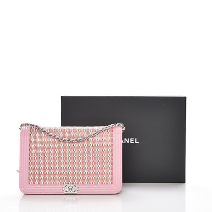 Chanel Calfskin Crystal Studded Boy Wallet On Chain WOC Pink 13 of 13