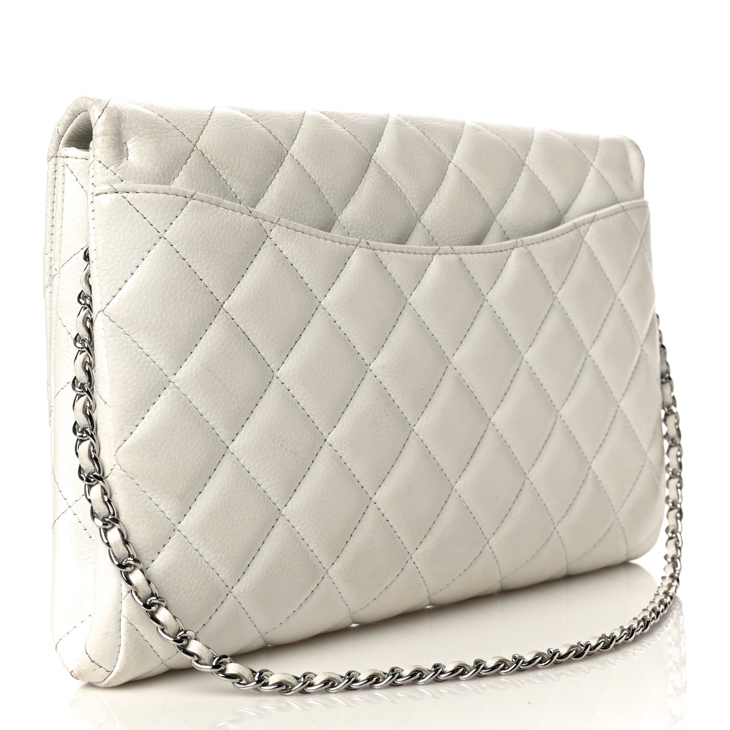 Caviar Quilted Clutch With Chain Flap White