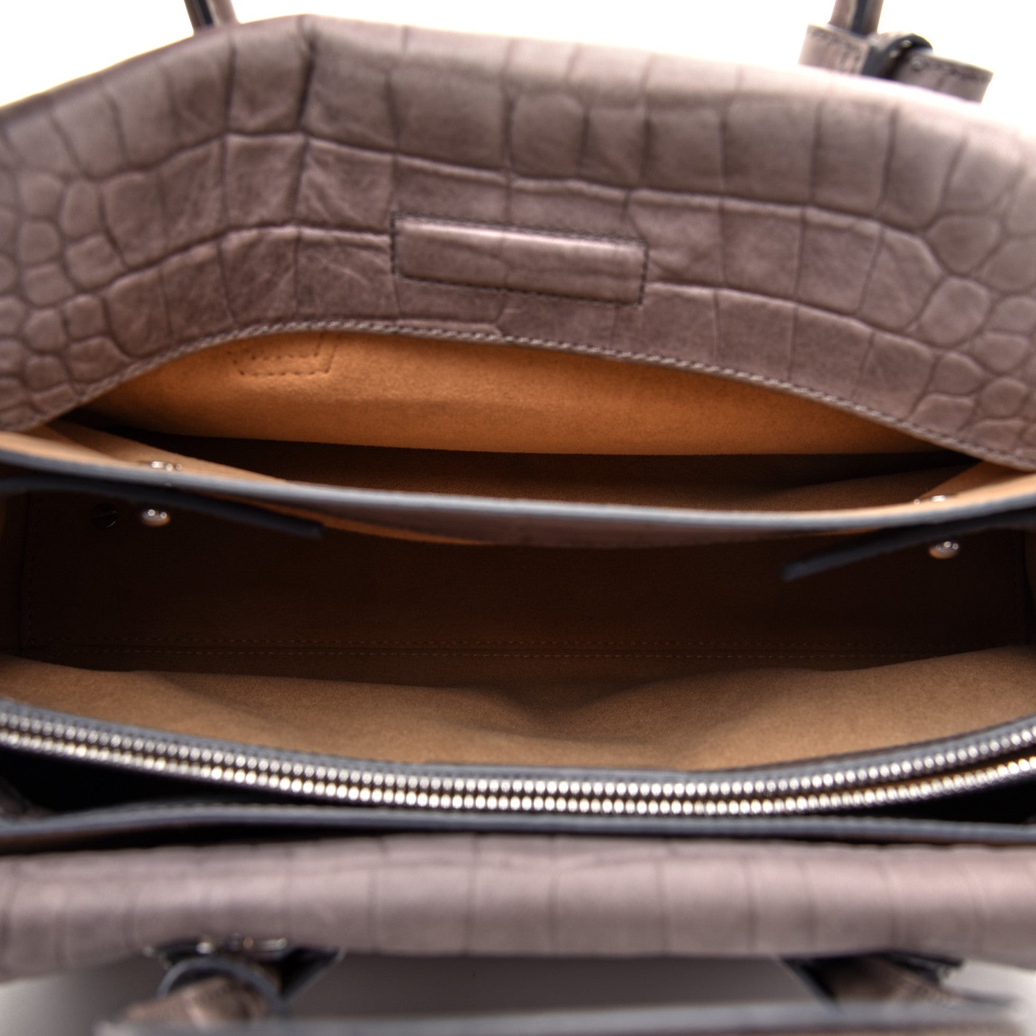 MCM Calfskin Crocodile Embossed Medium Milla Tote Grey 5 of 9