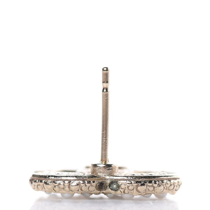 Chanel Metal Graduated Pearl Crystal CC Earrings Light Gold 6 of 7