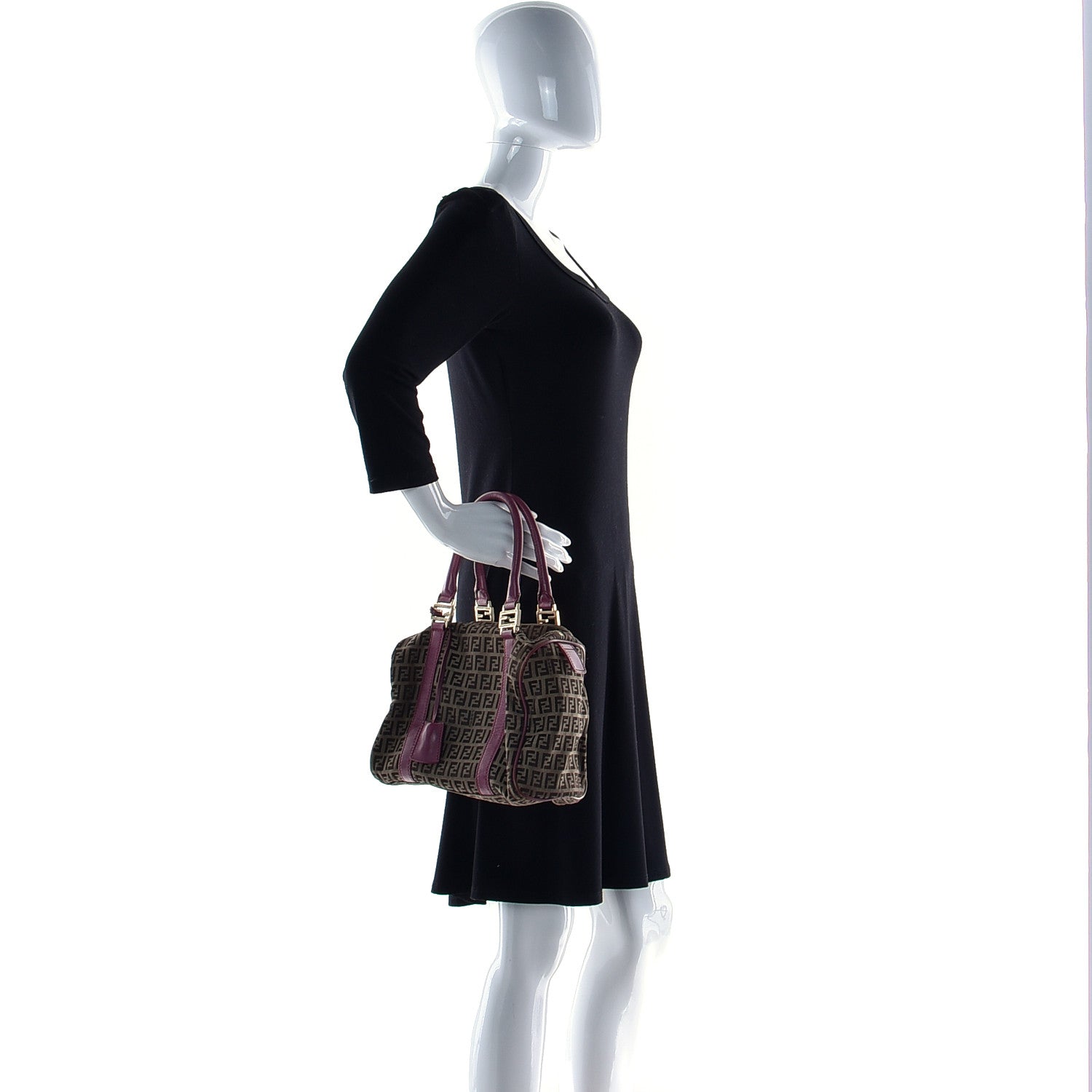 Fendi Zucchino Vitello Small Forever Boston Mogano Panna Erica 2 of 10