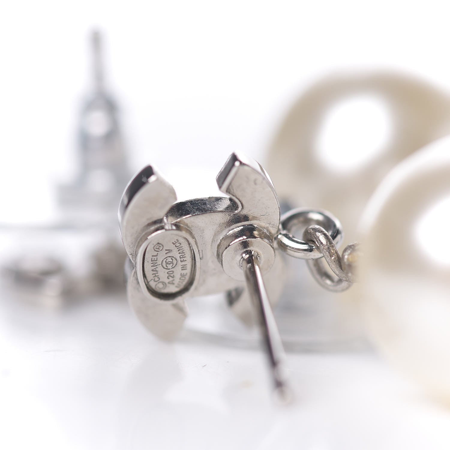 Chanel Crystal Pearl CC Drop Earrings Silver 3 of 3