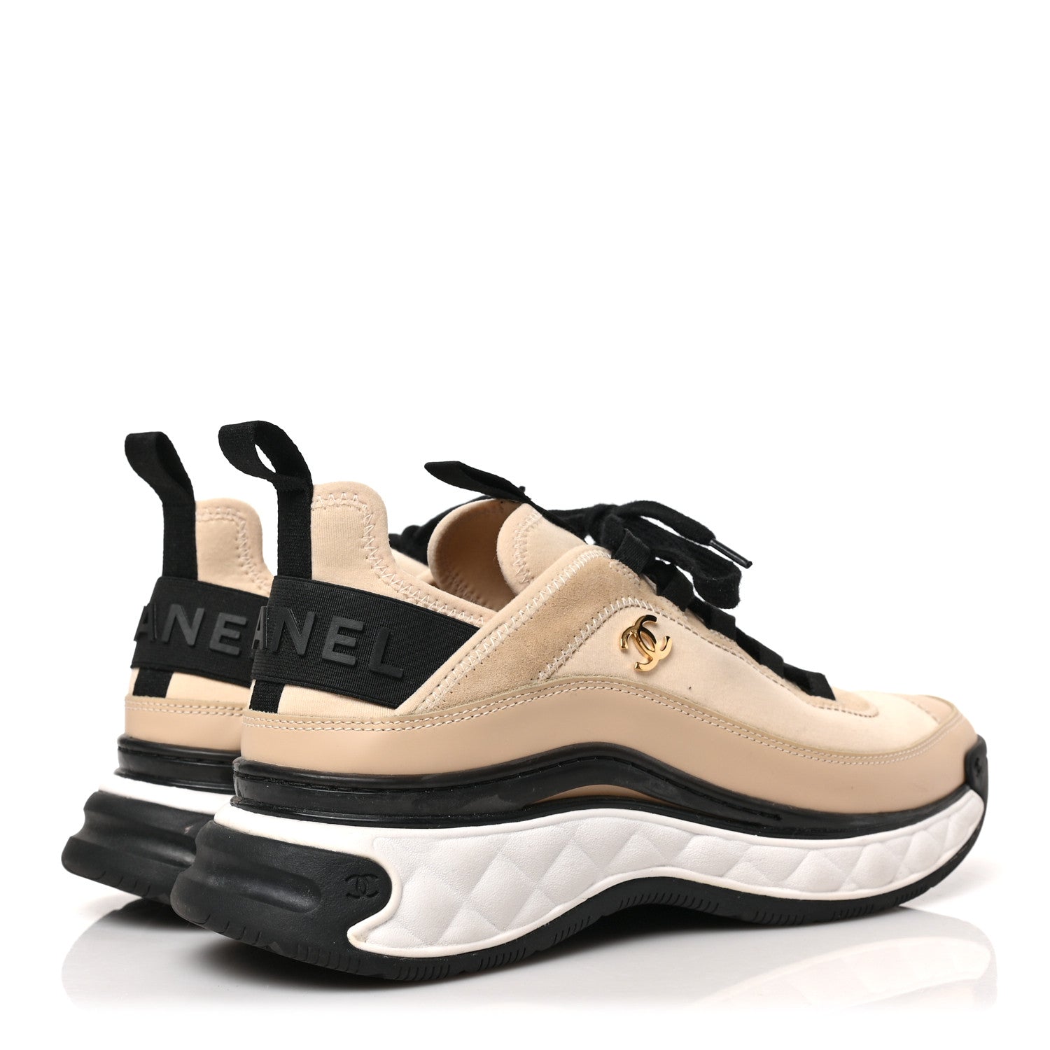 Chanel Suede Calfskin Nylon Grosgrain CC Sneakers 39.5 Beige 4 of 8