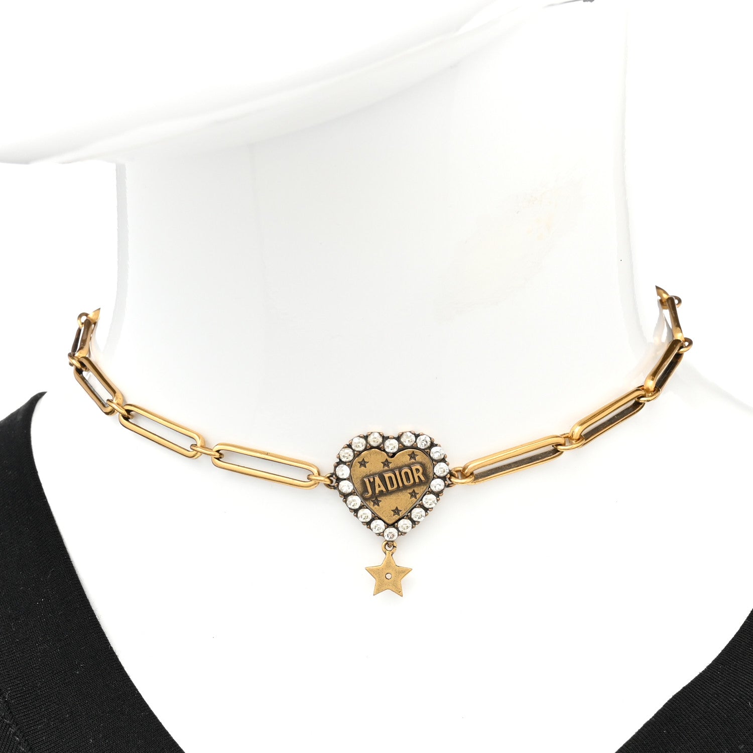 Christian Dior Metal Crystal Heart J'adior Choker Necklace Aged Gold 2 of 6