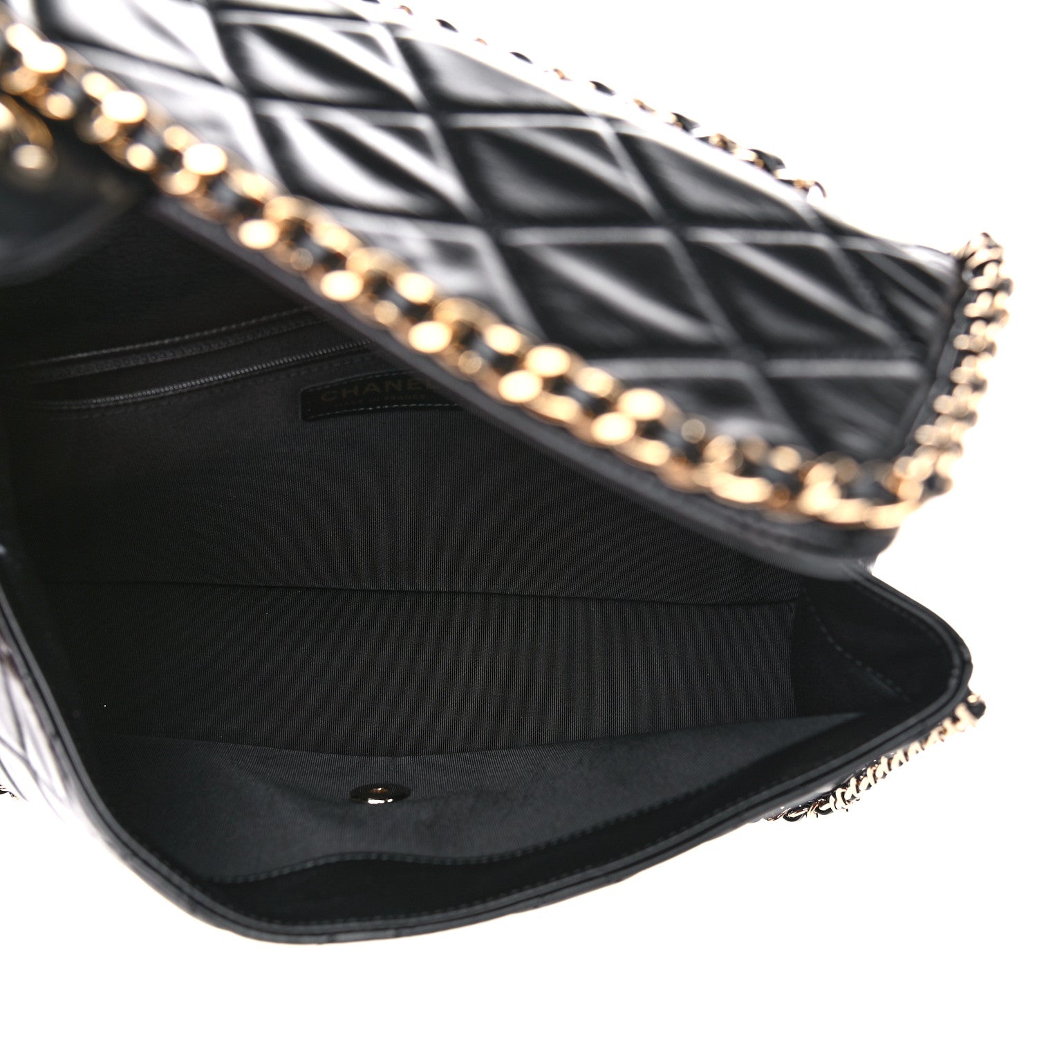 Chanel Crumpled Calfskin Quilted Large Chain All Over Flap Bag Black 5 of 12