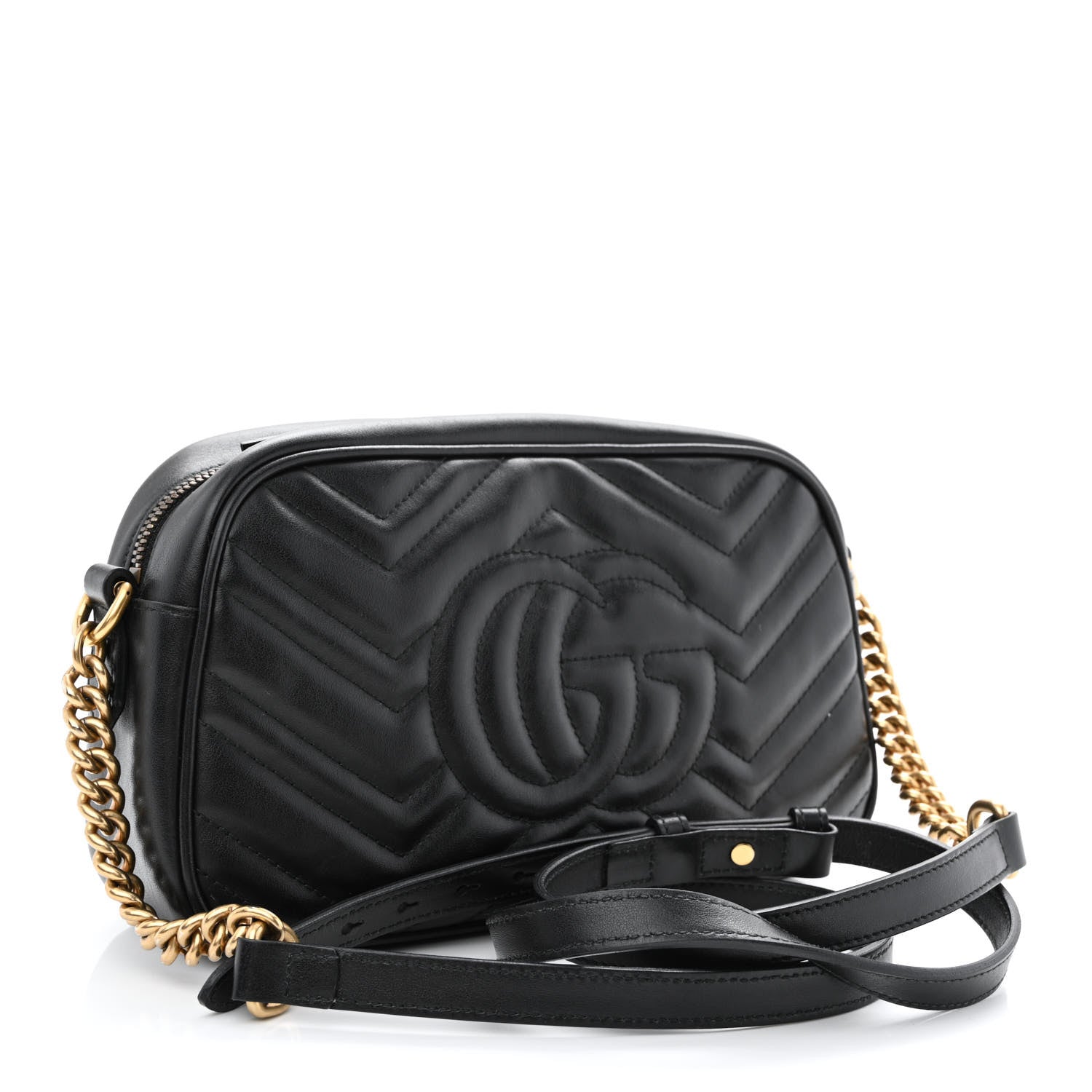 Gucci Calfskin Matelasse Small GG Marmont Chain Shoulder Bag Black 3 of 10