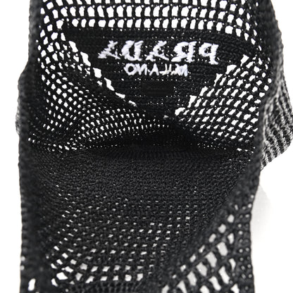 Prada Yarn Raffia Effect Crochet Logo Embroidered Shopping Tote Bag Black 7 of 9