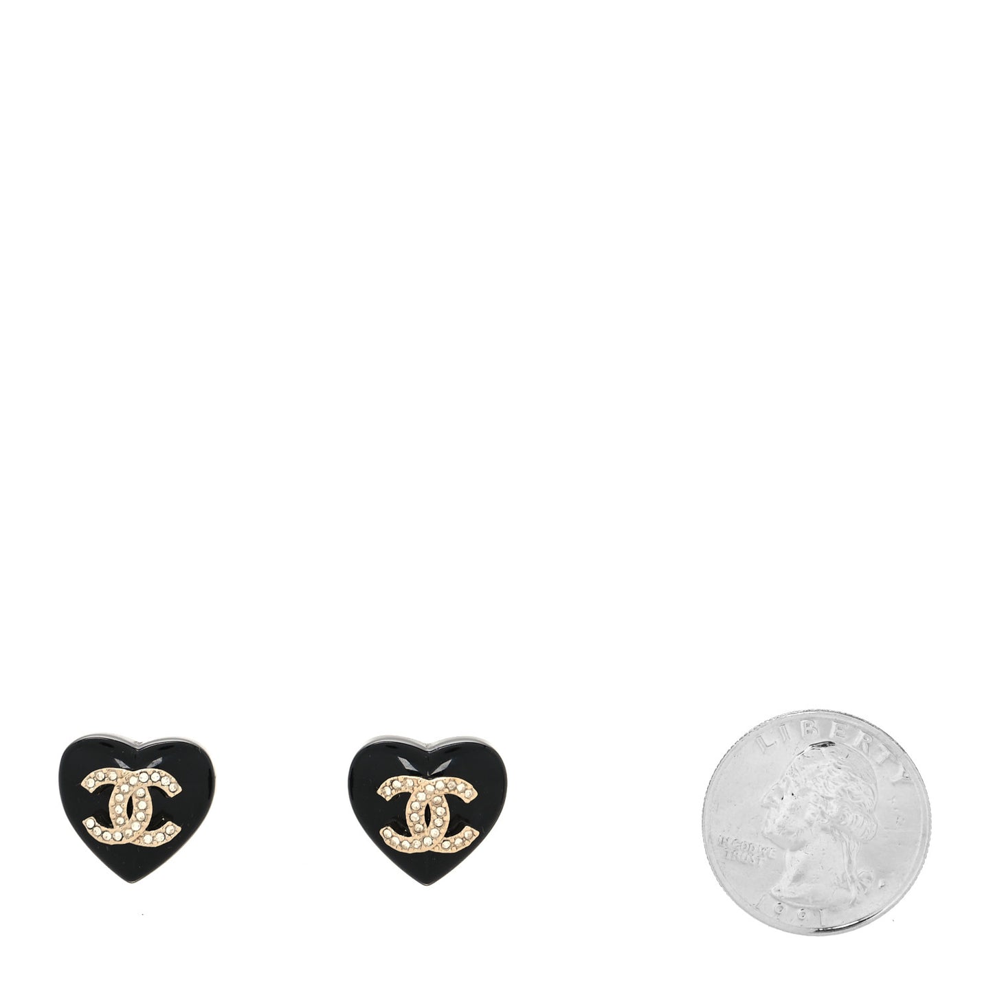 Resin Crystal CC Heart Earrings Black Gold