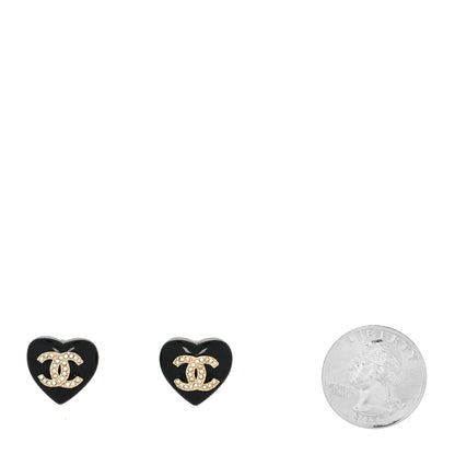 Chanel Resin Crystal CC Heart Earrings Black Gold 2 of 4