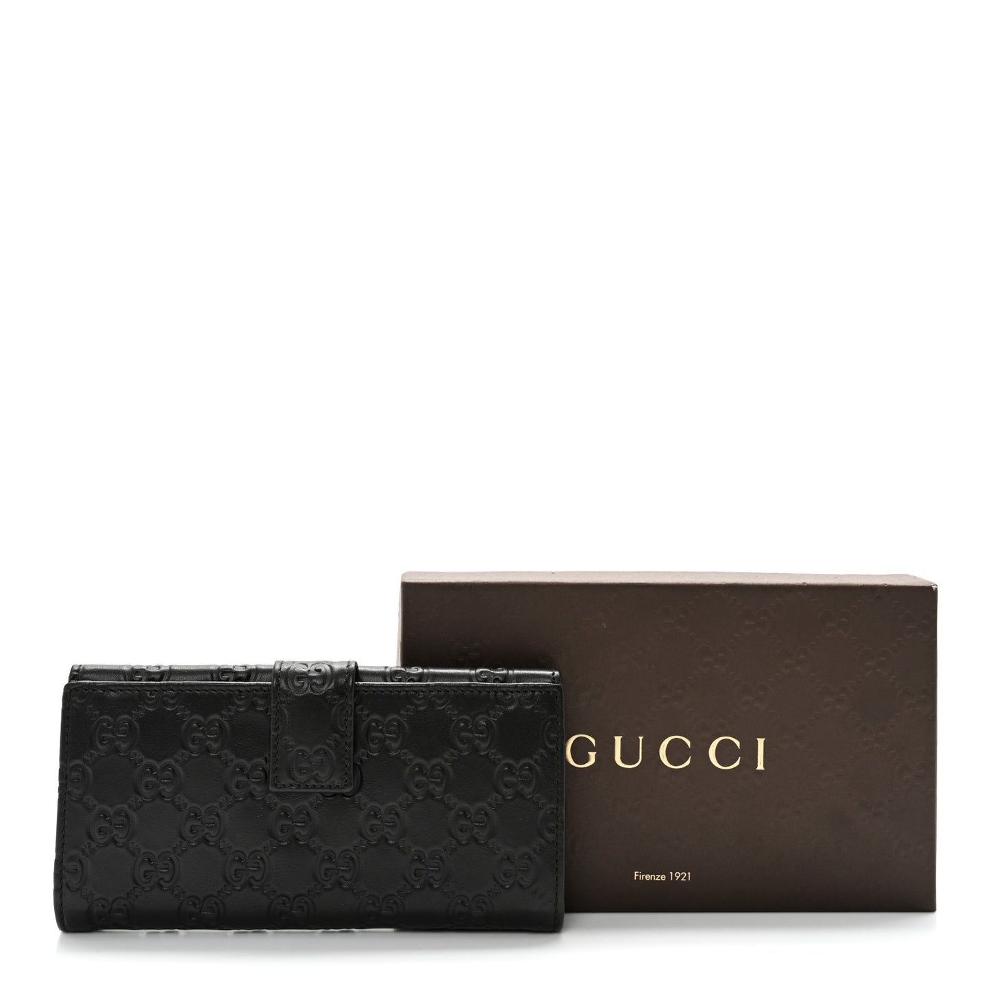 Guccissima Margaux Calfskin Metal Bar Continental Flap Wallet Black