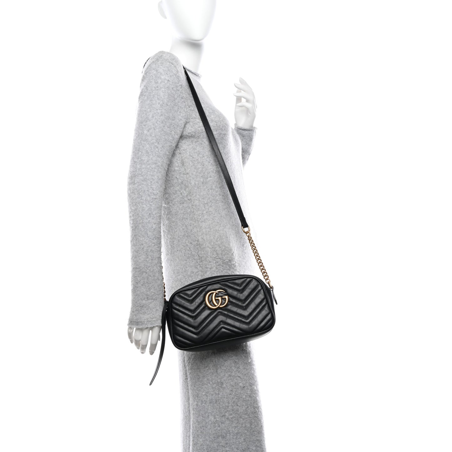 Calfskin Matelasse Small GG Marmont Chain Shoulder Bag Black
