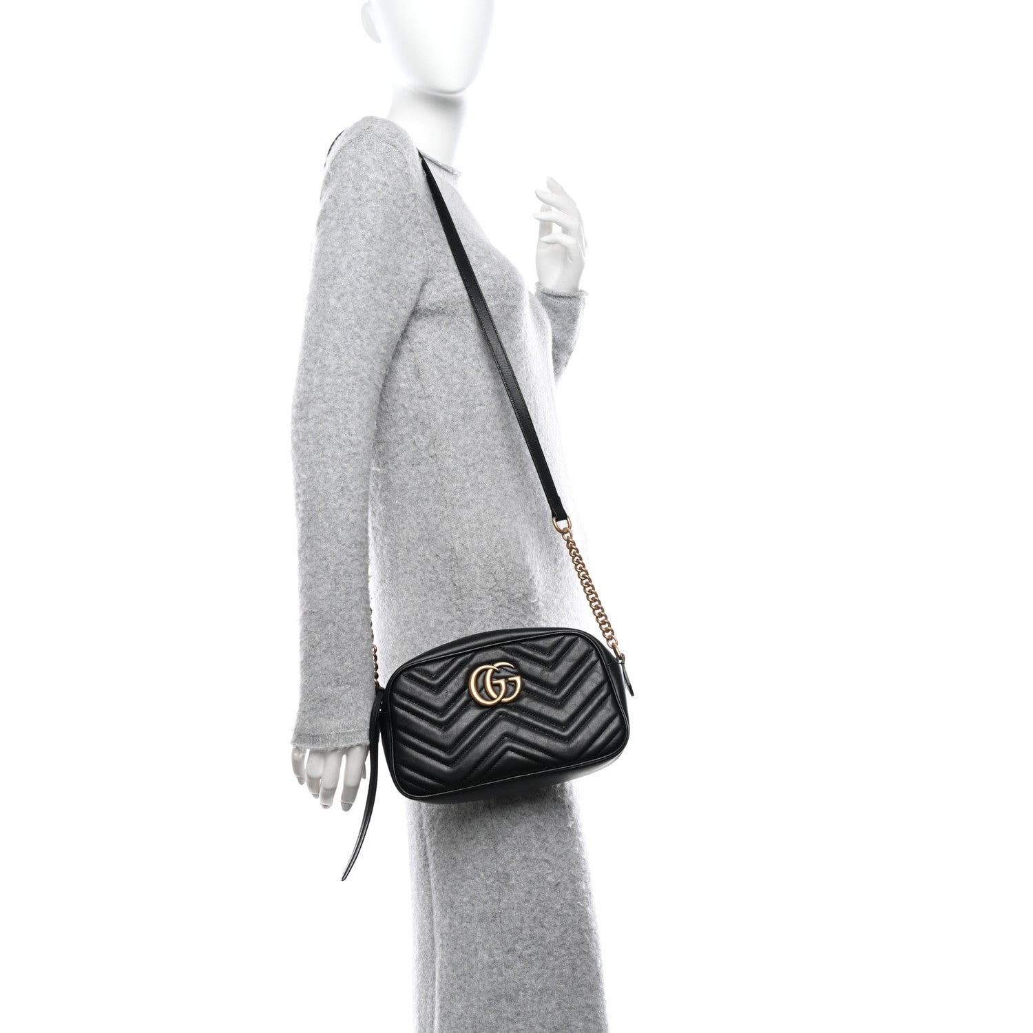 Gucci Calfskin Matelasse Small GG Marmont Chain Shoulder Bag Black 2 of 11