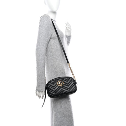 Gucci Calfskin Matelasse Small GG Marmont Chain Shoulder Bag Black 2 of 11