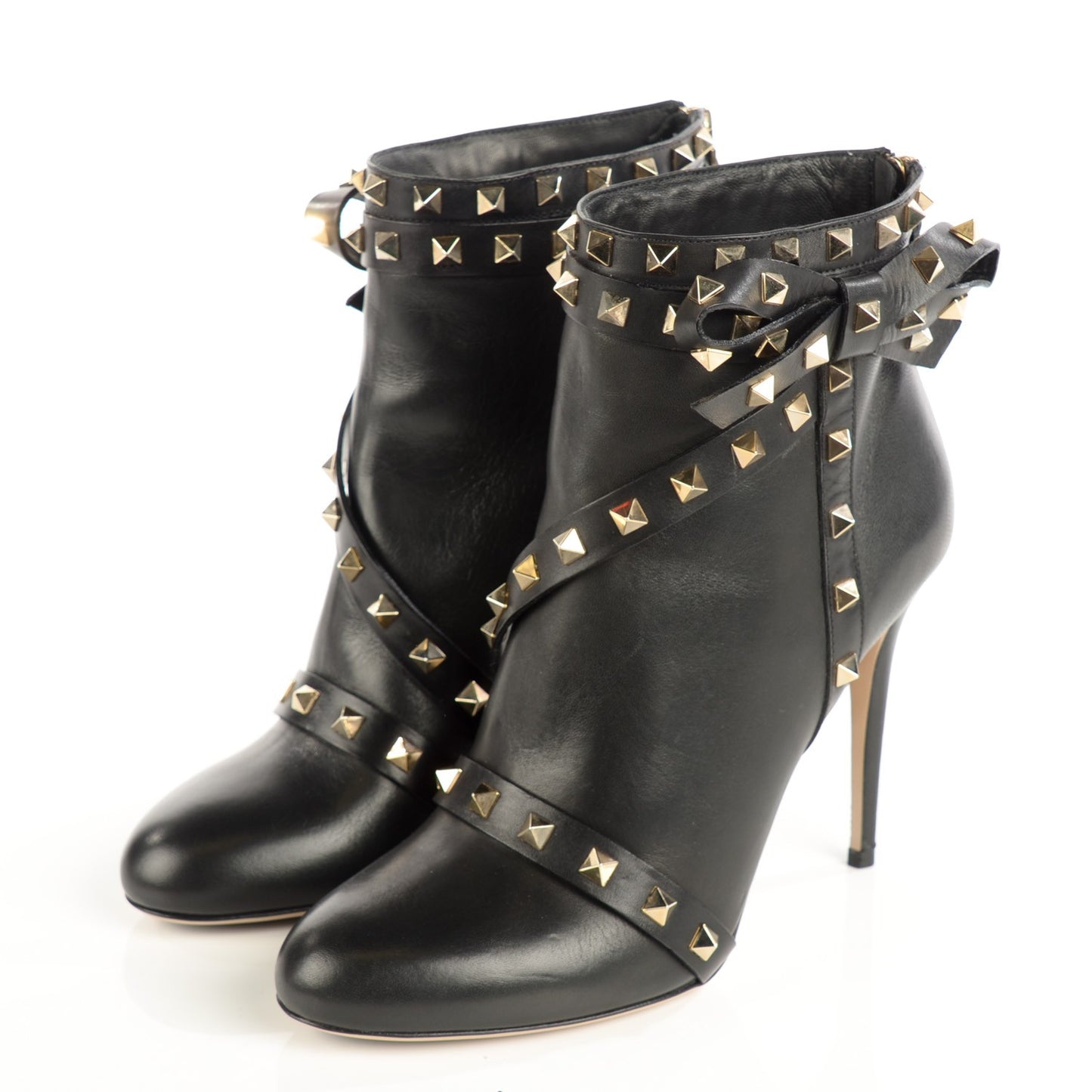 Calfskin Rockstud Bow Ankle Booties 40 Black