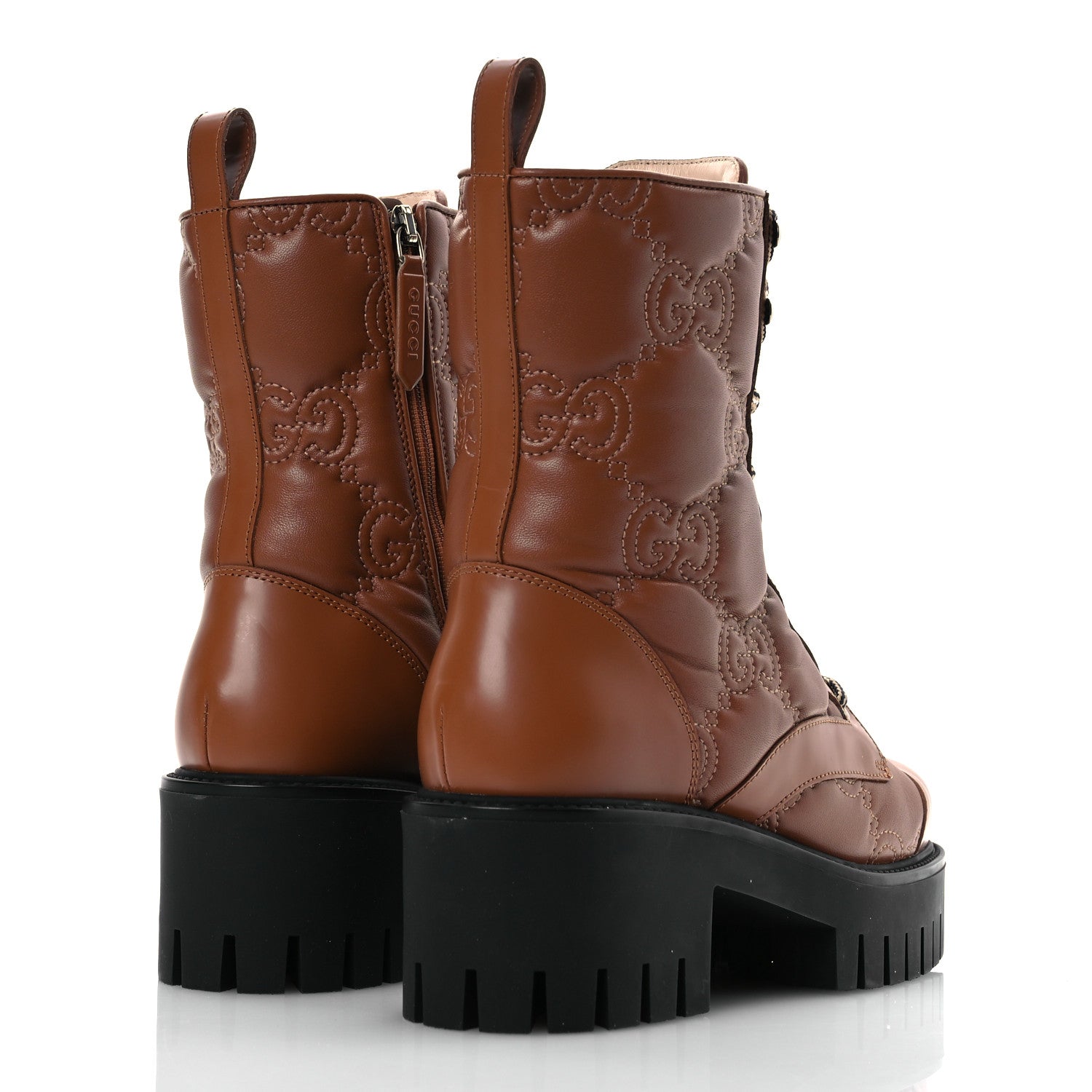 Gucci Cordovan Lux Nappa GG Matelasse Lace Up 60mm Combat Boots 36 Dark Hazel Brown 5 of 13