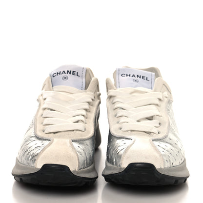 Chanel Laminated Calfskin Suede CC Sneakers 39.5 Silver Light Grey 3 of 9